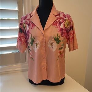 Floral Peach Button-Up Women's Top